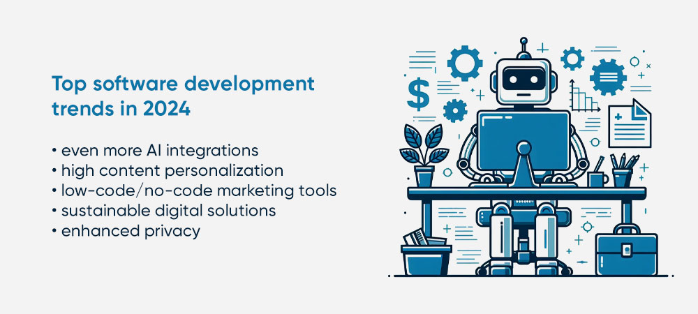 Web development and software development trends 2024 – what future has in store – AI integrations for DXPs and CMSs, Umbraco sustainable digital solutions, enhanced privacy and more